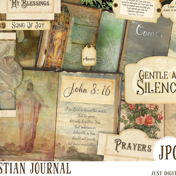 Christian Journal, Christian Printable, Scrapbook, Digital, Printable Journal, DIY Journal, DIY Scrapbook, Craft Paper, Collage Sheet,