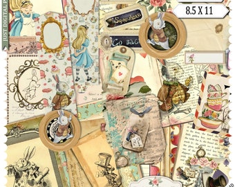 Alice in Wonderland Journal Papers: afdrukbaar plakboek gekke hoedenmaker konijn grillig (digitale download)