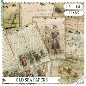 Journal Papiere, Meer Journal, Nautik Scrapbook, Papiere, Vintage Papiere, Druckbare Papiere, Strand Papiere, Digitaler Download, CU