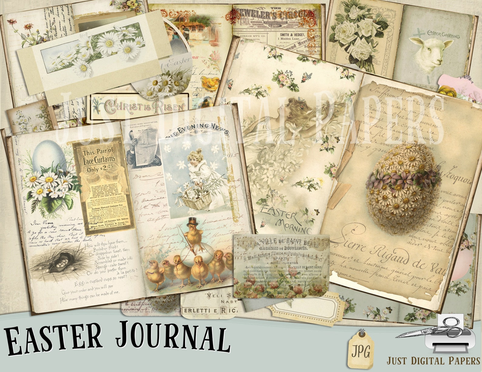 Easter Journal Kit, Printable Journal Papers, Ephemera, Instant ...