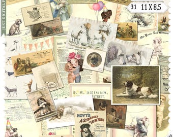 Vintage Dog Journal Kit – Nostalgic Printable Dog Ephemera, Antique Dog Scrapbook Pages, Digital Download