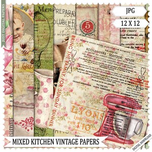 Kitchen Papers, Journal, Ephemera, Vintage Scrapbook, Papers, Vintage Papers, Printable Papers, Cooking Papers, Digital Download, Jpg, CU