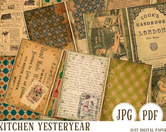 Journal Papers, Kitchen Journal, Kitchen Scrapbook, Papers, Cooking Papers, Printable Papers, Yesteryear Papers, Digital Download, PDF, JPG