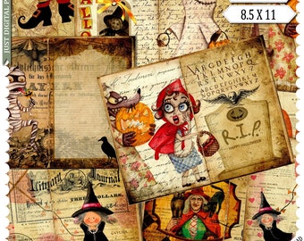 Halloween Scrapbook Paper: Pumpkin Ephemera, Printable Journal Pages (Digital Download)