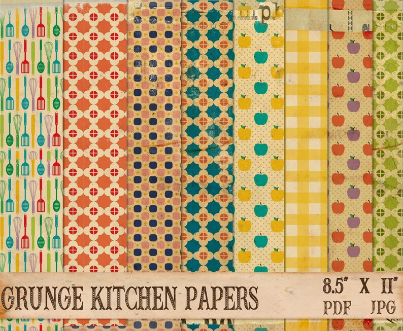 Paper Kichen Grunge Kitchen Pattern Retro Paper: Printable Ephemera for Scrapbooking ...
