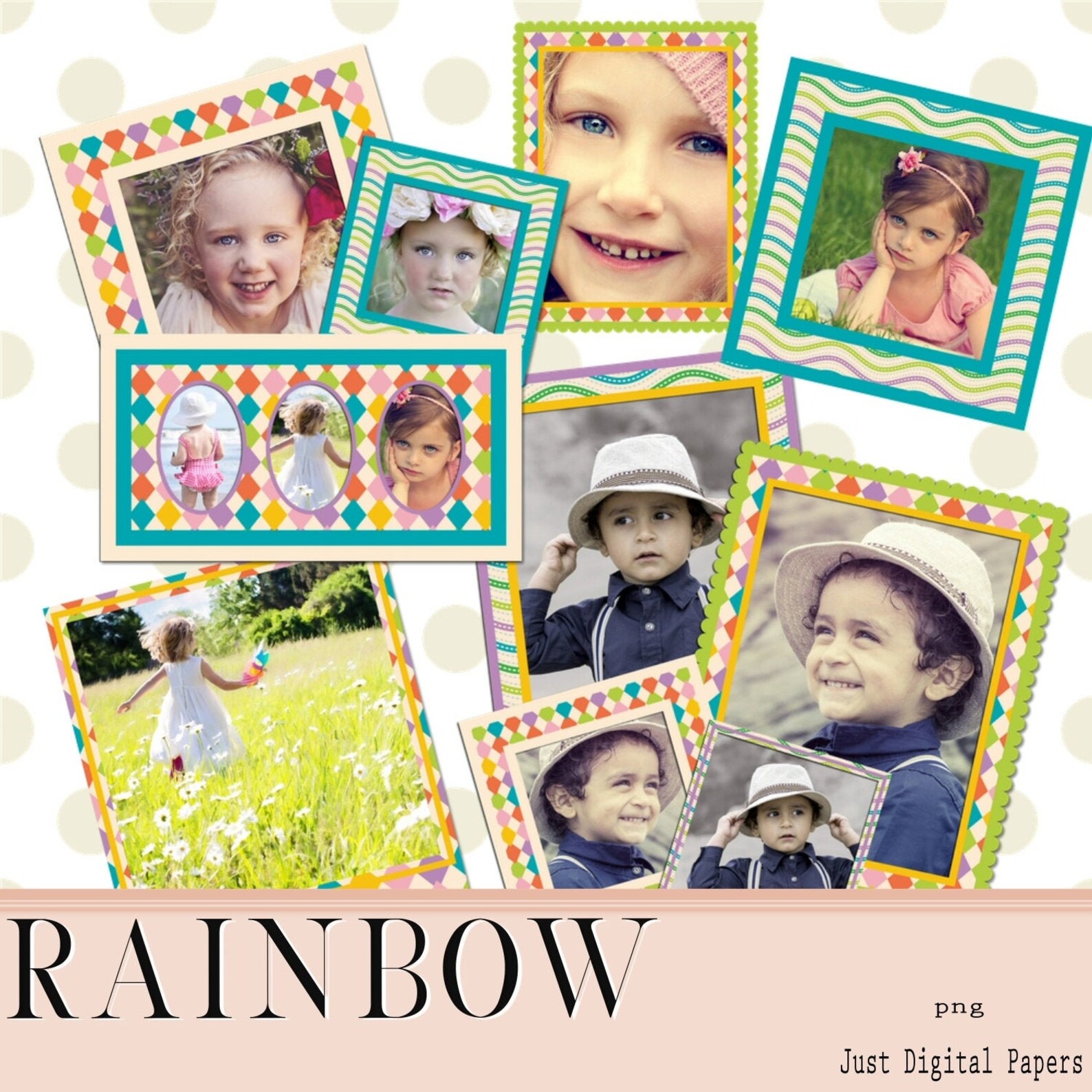 Rainbow Frames Digital Frames Mixed Frames Scrapbook Etsy Australia