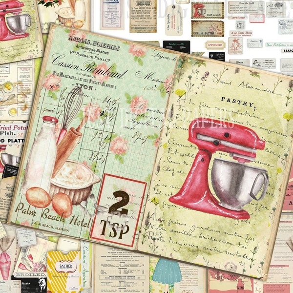 Girl Kitchen Journal,  Recipe Journal, My kitchen Journal, Kitchen Retro, Papers, Cooking , Printable. Retro, Digital Download,