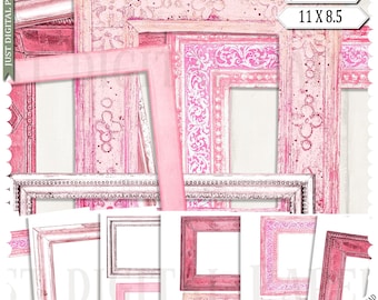 Pink Rustic Frames: Summer Scrapbook Printable, PNG JPG (Digital Download)