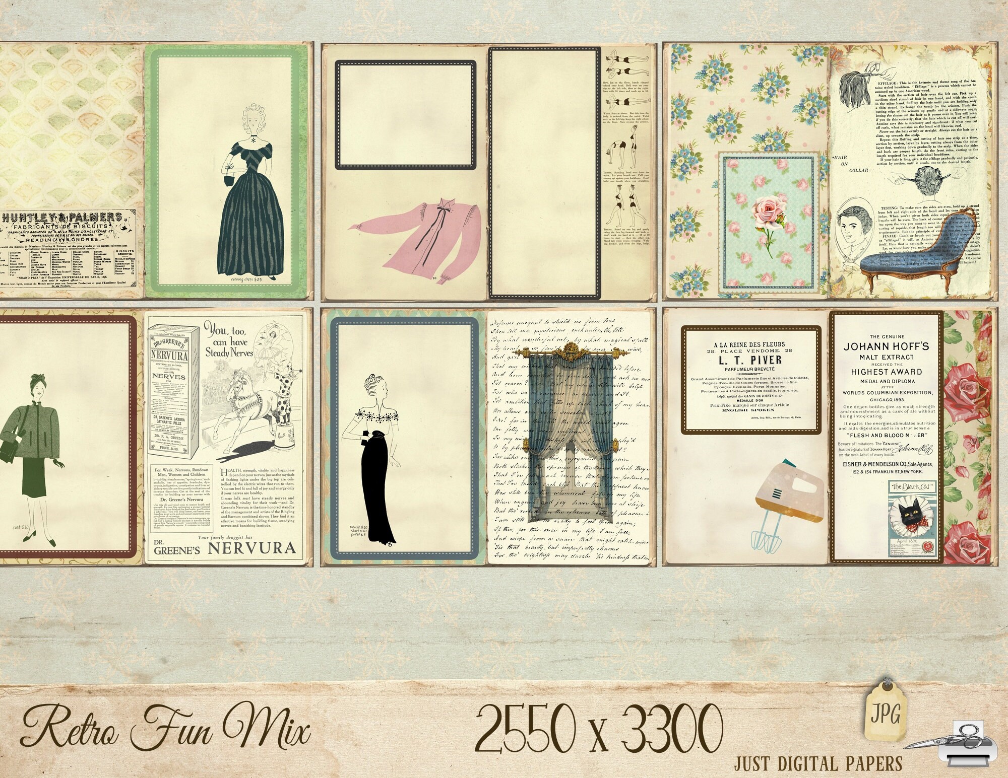 Journal, Retro Scrapbook, Papers, Vintage, Printable Papers, Retro