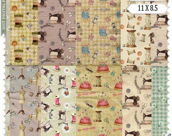 Sewing Digital Paper: 14 Unique Needlework Designs (11 x 8.5) (Digital Download)