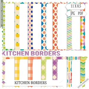 Journal papers, Kitchen Papers, Kitchen Border, Writing paper, Instant Download, Scrapbook paper,  Recipe Scrapbook, 8.5 x 11, CU