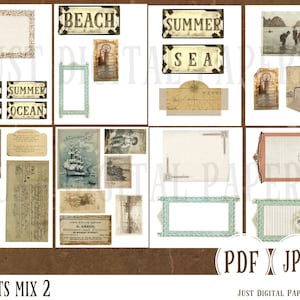 Sea Ephemera, journal junk, ocean journal, sea side scrapbook, printable, instant download, mix 2, ships, beach, signs, image 2