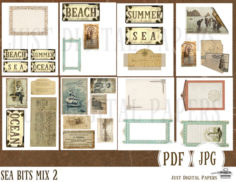 Sea Ephemera, journal junk, ocean journal, sea side scrapbook, printable, instant download, mix 2, ships, beach, signs, image 2