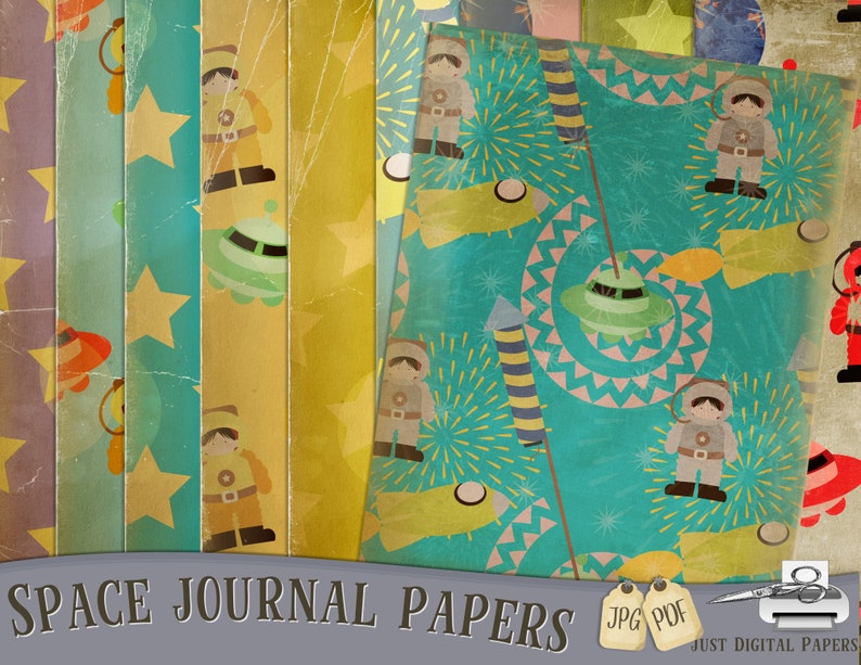 Journal Papers Space Journal Spaceman Scrapbook Papers Etsy