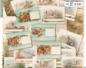 Bird labels, Cupid tags, Vintage, digital download, jpg, pdf, journal, printable, Junk Journal, Bottle Label, organization, Scrapbook