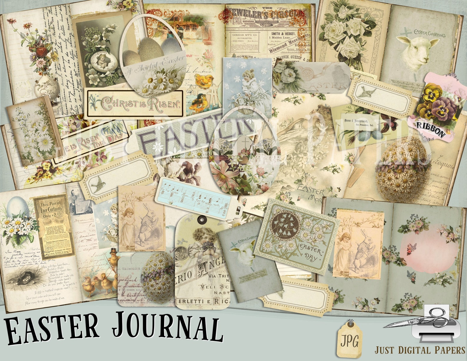 Easter Journal Kit, Printable Journal Papers, Ephemera, Instant ...
