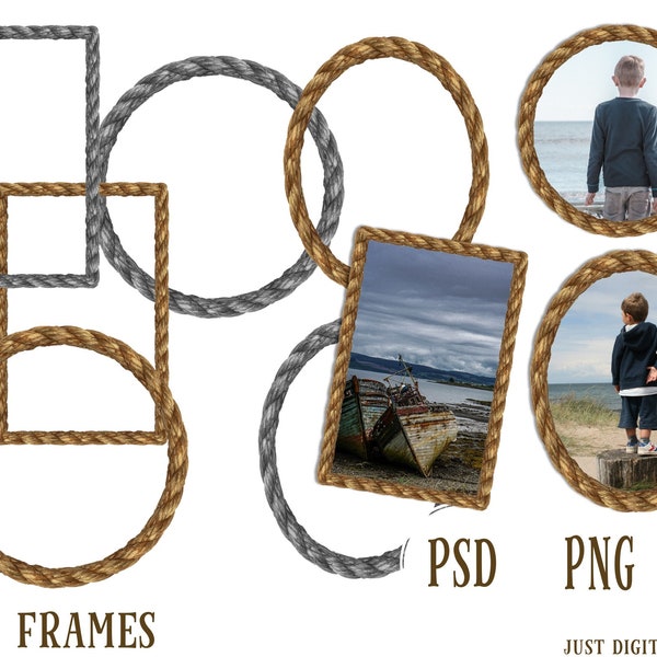 Rope Frame,  Digital Frames, Nautical Frames, Scrapbook Frames, Frame Clipart, Digital Frames, Instant Download, PSD Template