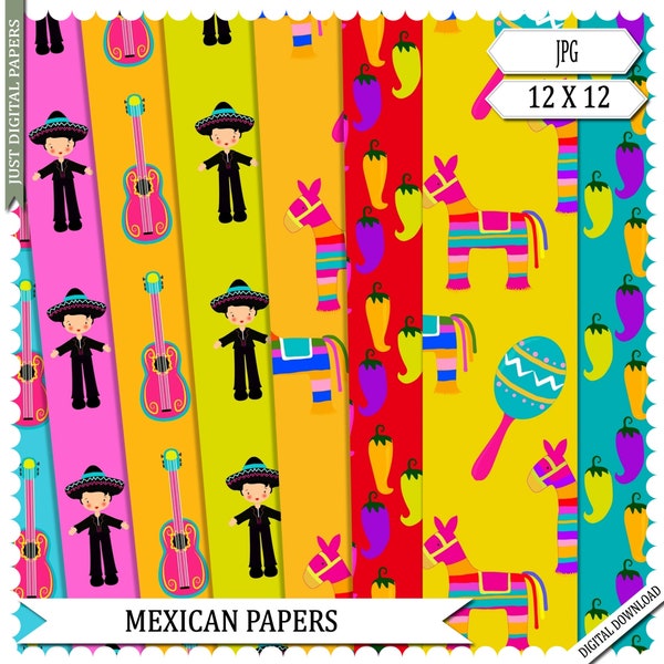 Mexico Paper, Mexican Paper, Fiesta paper, Party Paper, Mexican Bunting, Carnival Paper, Instant Dowbnload, Printable Paper, scrapbook paper