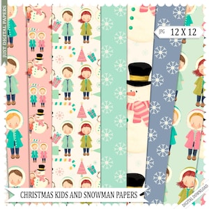 Christmas  paper, Christmas Children, Christmas Journal, Tiling Papers, Christmas, Digital Papers,Scrapbook paper,  Snowman Papers