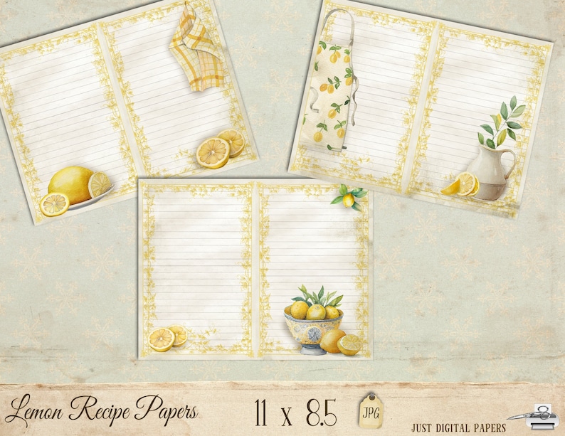 Lemon Recipe Journal: Printable Kitchen Papers (digital Download) - Etsy