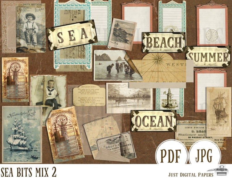 Sea Ephemera, journal junk, ocean journal, sea side scrapbook, printable, instant download, mix 2, ships, beach, signs, image 4