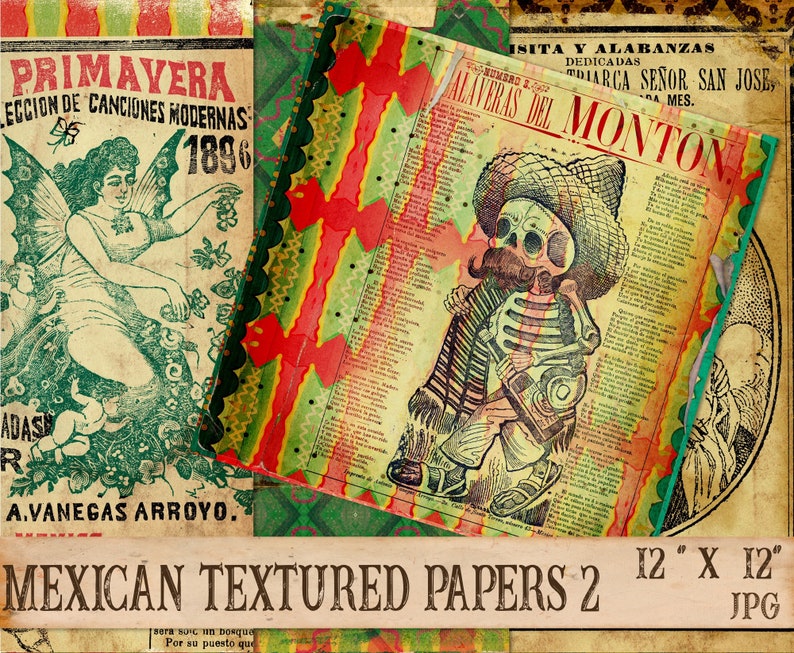 Mexican Fiesta Paper, Printable Paper, Ephemera, Journal, Scrapbooking
