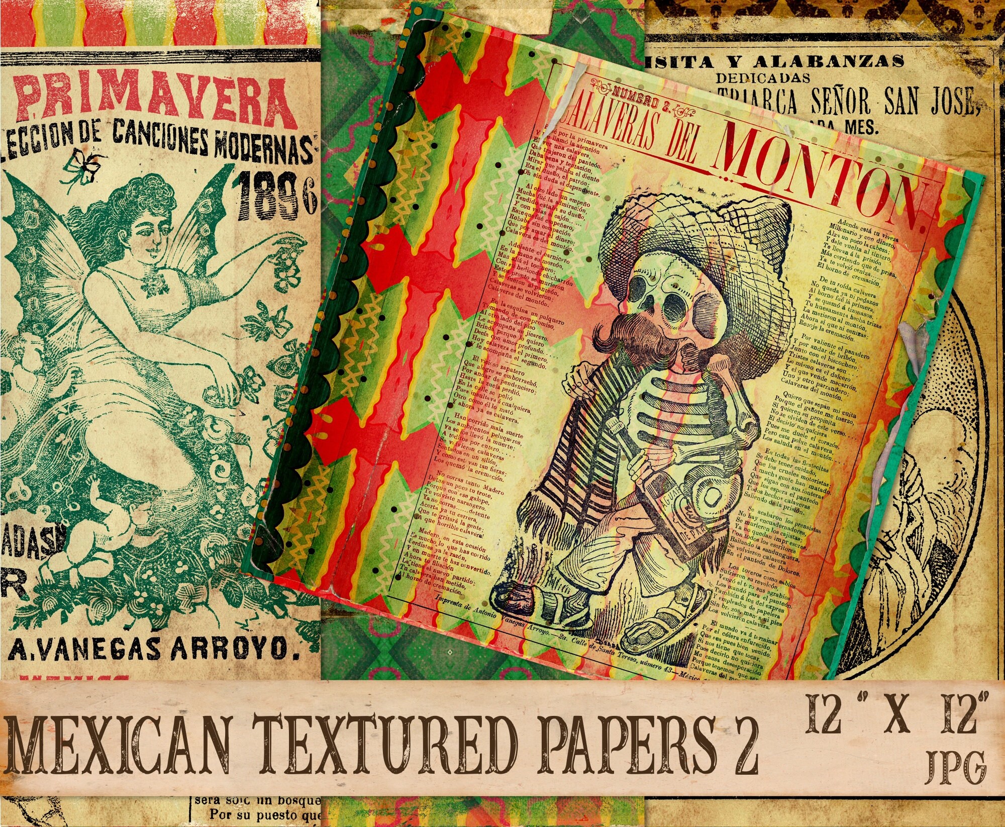 Mexican Fiesta Paper, Printable Paper, Ephemera, Journal, Scrapbooking, Craft Paper, Textured ...