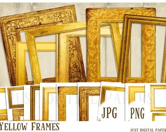 Yellow Frames,  Digital Frames, Summer Frames, Scrapbook Frames, Bright, Wooden Frames, Instant Download, Rustic Frames, Printable