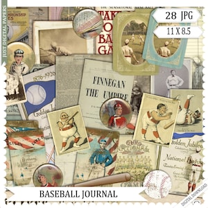 Baseball Journal, Papers, Journal Papers, Baseball Ephemera, Vintage, Instant Download, Printable Journal