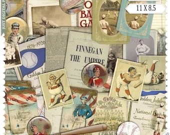 Vintage honkbalephemera: afdrukbare dagboekpapieren (digitale download) retro, sport, thuis afdrukken