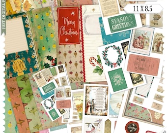 Christmas Ephemera Papers: Vintage Printable Craft Paper (8.5x11, Instant Download) print and cut  pages, journal