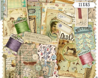 Journaalpapier naaien: vintage kortstondige, ambachtelijke plakboek decoupage afdrukbaar (digitale download)