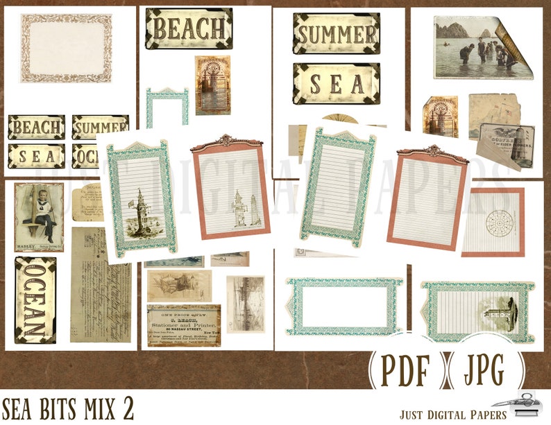 Sea Ephemera, journal junk, ocean journal, sea side scrapbook, printable, instant download, mix 2, ships, beach, signs, image 3