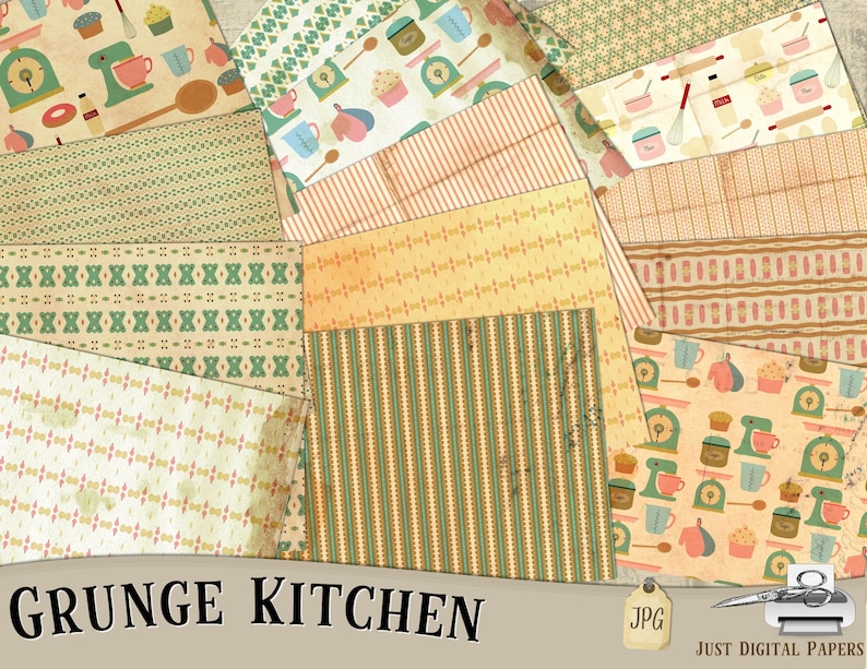 Kitchen Papers Grunge Journal Kitchen Scrapbook Papers Etsy Australia