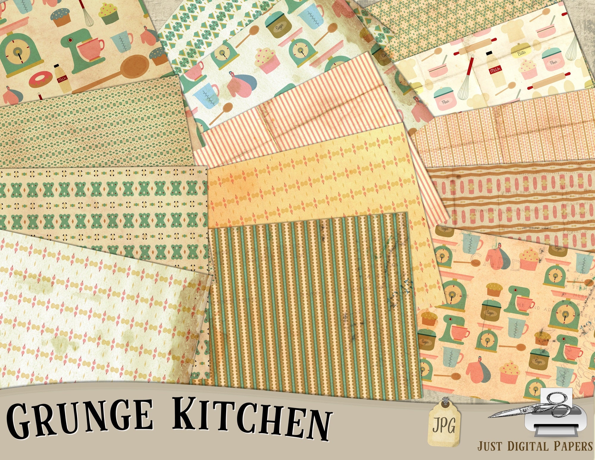 Kitchen Papers Grunge Journal Kitchen Scrapbook Papers Etsy