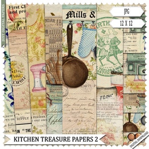 Kitchen Papers,  Journal, Vintage Scrapbook, Papers, Vintage, Printable Papers, Cooking Papers, Digital Download, Jpg, Ver 2, CU, Decoupage