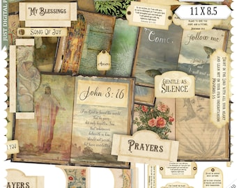 Afdrukbaar christelijk dagboek: doe-het-zelf-plakboekcollage, papier, efemere (digitale download) knipselknutselwerk