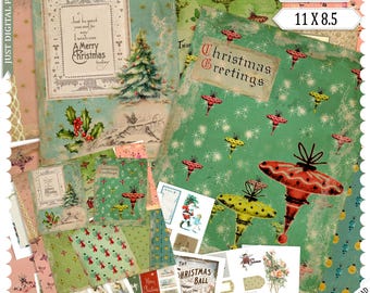 Christmas Tall in Whimsy 2 Retro Christmas Digital Paper Kit | Holiday Printable Journal Pages | Nostalgic Christmas Scrapbook Ephemera