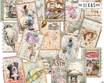 Feminine Journal Cards: Girly Ephemera, Printable Collage (Digital Download)