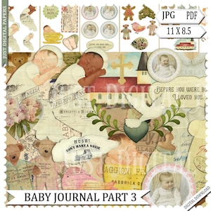 Baby Journal Part 3 – Vintage Digital Scrapbook Kit for Baby Memories, Printable Nursery Ephemera, JPG PDF Download