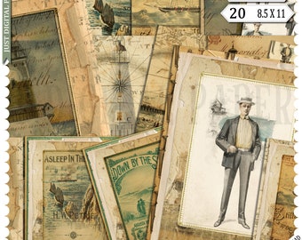 Vintage Seaside Digital Paper Pack | Nautical Scrapbook Backgrounds | Antique Maritime Collage Kit