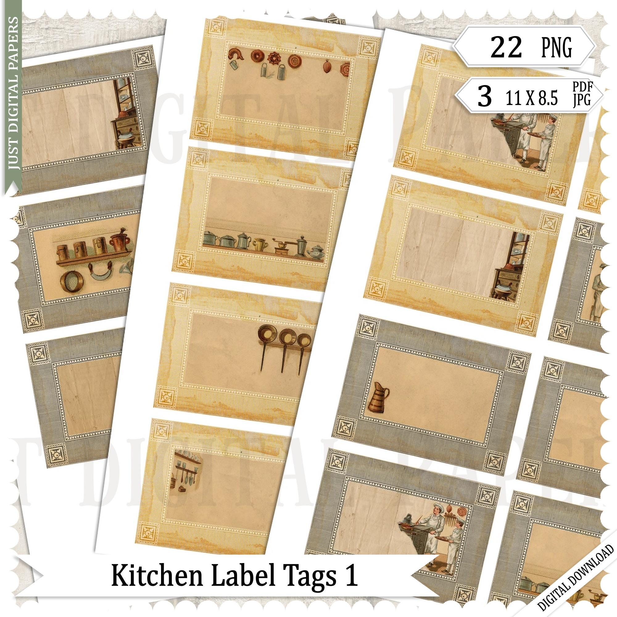 Kitchen, Tags, Scrapbook Tags, Journal Tags, Old Labels, Digital ...