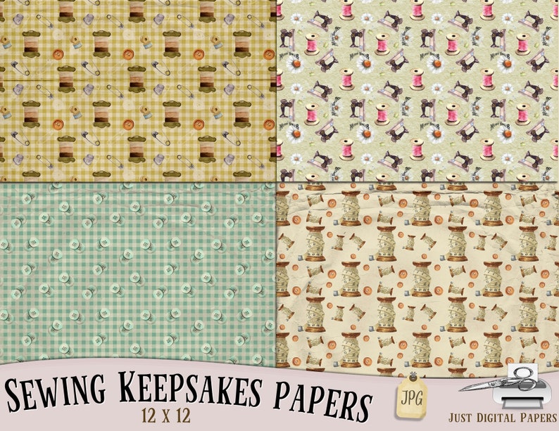 Sewing Papers, Craft papers, Sew papers, machine Paper, Digital Paper, Scrapbook Paper, Sewing room, needlework Papers, Journal image 3