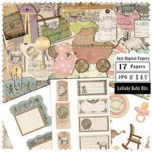 Vintage Lullaby Baby Ephemera: Scrapbook Journal Elements (Digital Download)