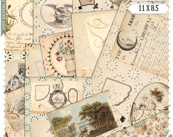 Keepsakes Ephemera Vol. 1 – Vintage Collage Digital Papers, Antique Letters & Illustrations, Printable Junk Journal Kit (16 JPG, 11x8.5")