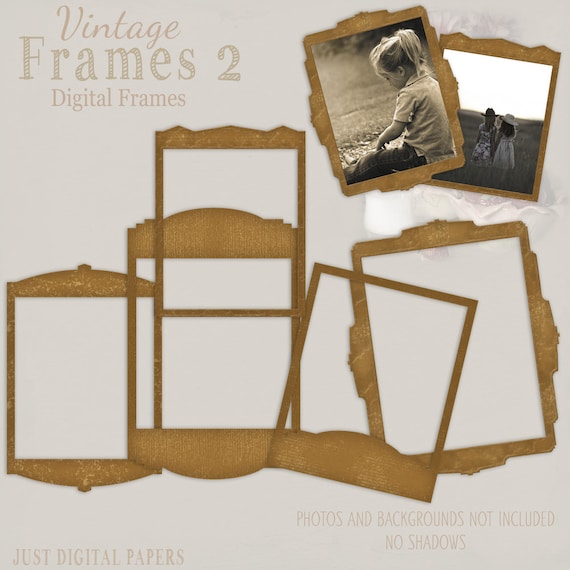 vintage frames 2 digital frames cardboard frames scrapbook frames psd template brown frames instant download scrapbook picture frame template