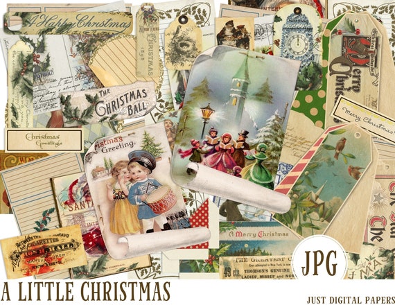 Vintage Christmas Collage Journal Pages – Nostalgic Holiday Ephemera, Printable Scrapbook Kit, Retro Christmas Aesthetic, Digital Download