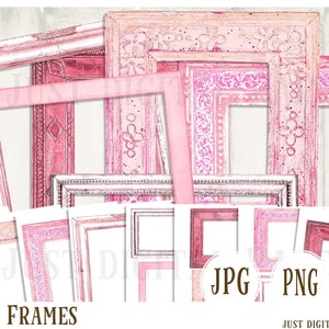 Pink Frames,  Digital Frames, Summer Frames, Scrapbook Frames, Girl Frames, Wooden Frames, Instant Download, Rustic Frames, Printable