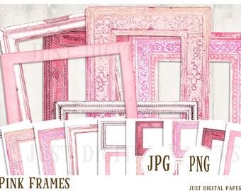 Pink Frames,  Digital Frames, Summer Frames, Scrapbook Frames, Girl Frames, Wooden Frames, Instant Download, Rustic Frames, Printable
