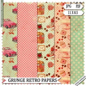 Carta retrò, carta stampabile, retrò, grunge, texture, anni '50, carte, effimere, diario, scrapbooking, carta artigianale,